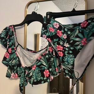 Tropical print 3 piece bikini
